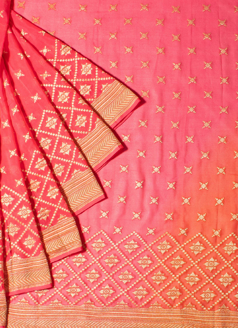 Khadi Georgette Saree in Pinkish orange.