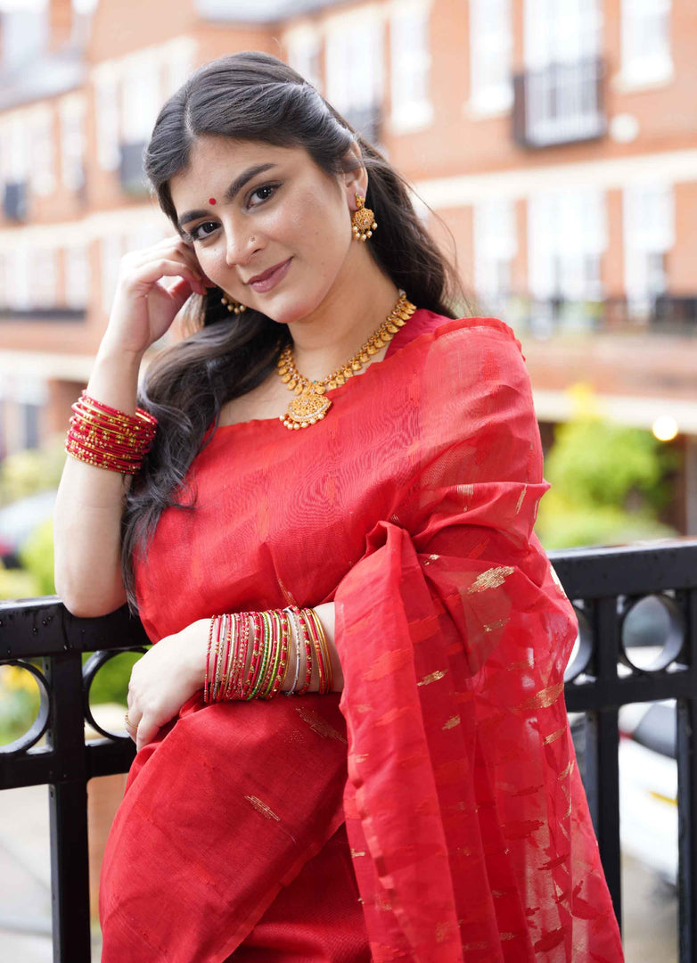 Dhakai Jamdani Saree in Red