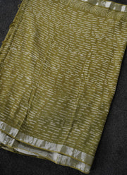 Olive Green Linen Saree with Silver Zari