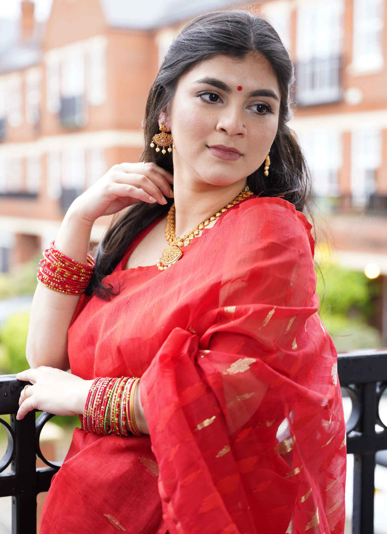 Dhakai Jamdani Saree in Red