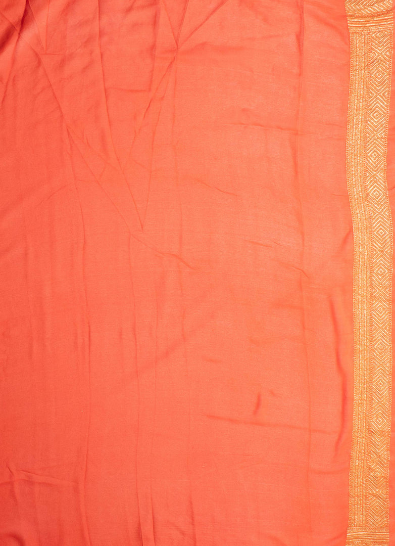 Khadi Georgette Saree in Pinkish orange.