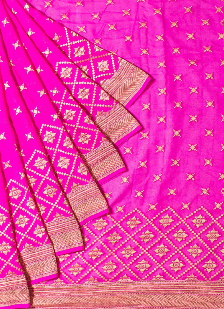 Khadi Georgette Saree in Fuchia Pink