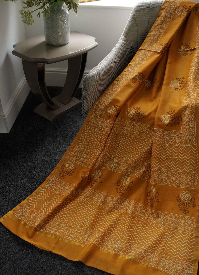 Musterd color Linen Saree