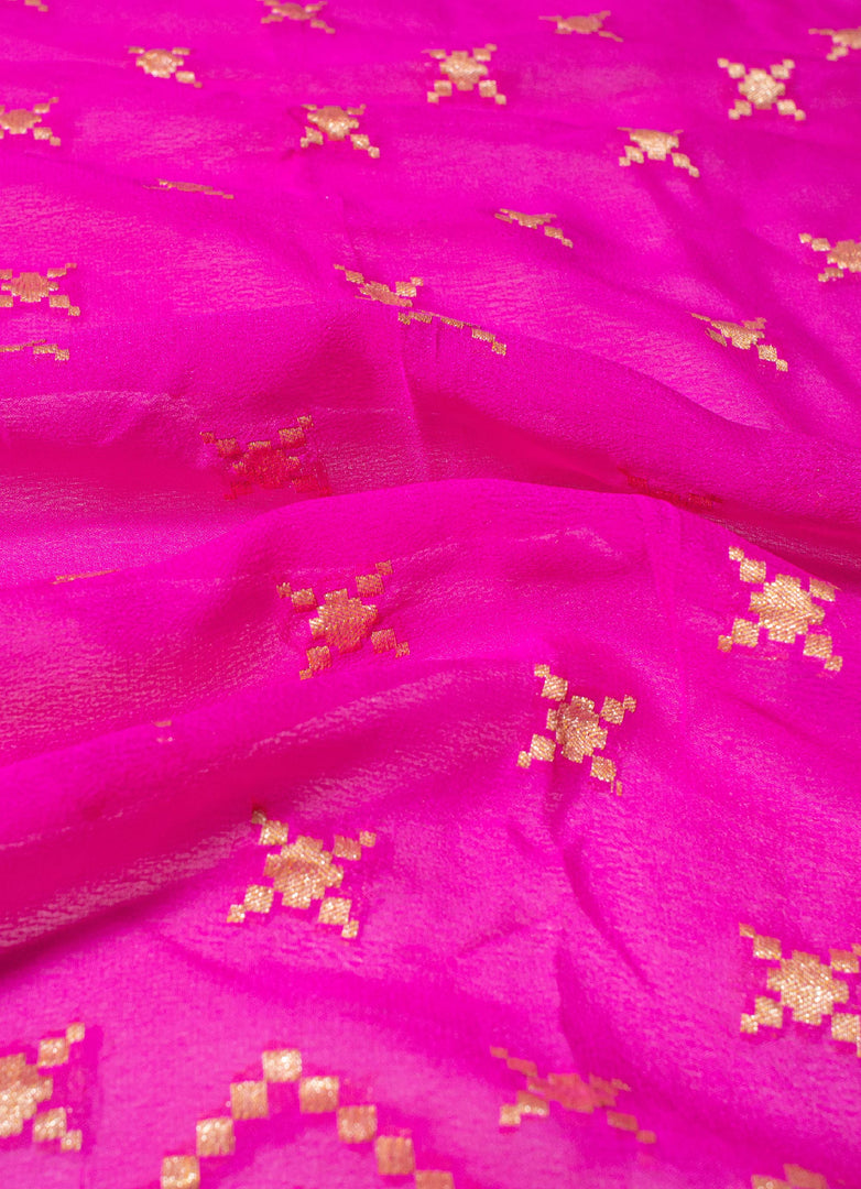 Khadi Georgette Saree in Fuchia Pink