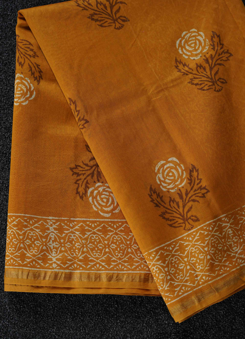 Musterd color Linen Saree