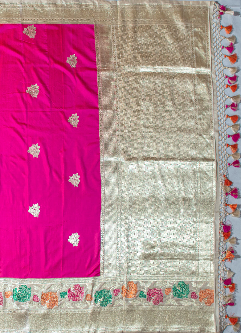 Exclusive Kadawa weaves Banarasi Silk Saree in Fuchia Pink