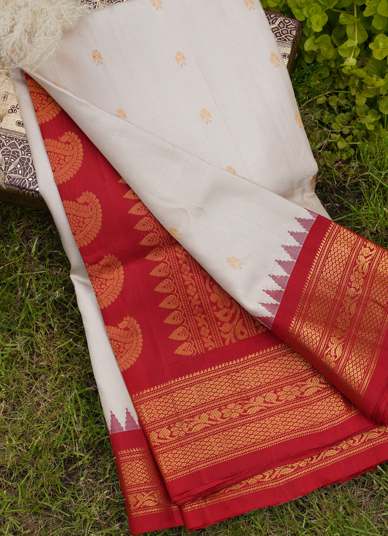 Elegant gadawal white and red silk saree