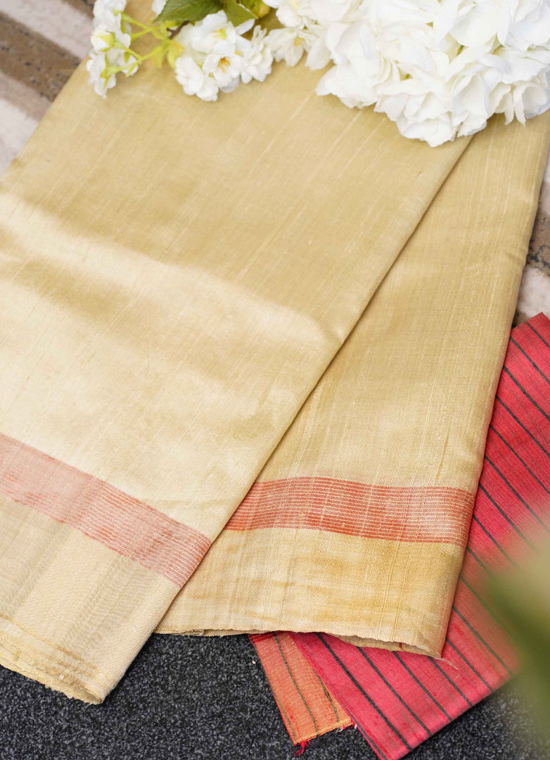 Cream Raw silk saree