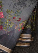 Load image into Gallery viewer, Grey Floral Printed Linen Saree
