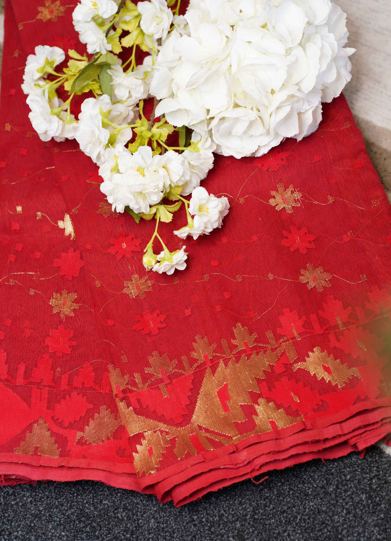 Red jamdani saree