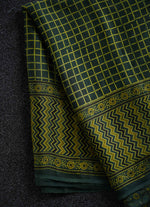 Load image into Gallery viewer, Bottle Green Chequred Linen Saree
