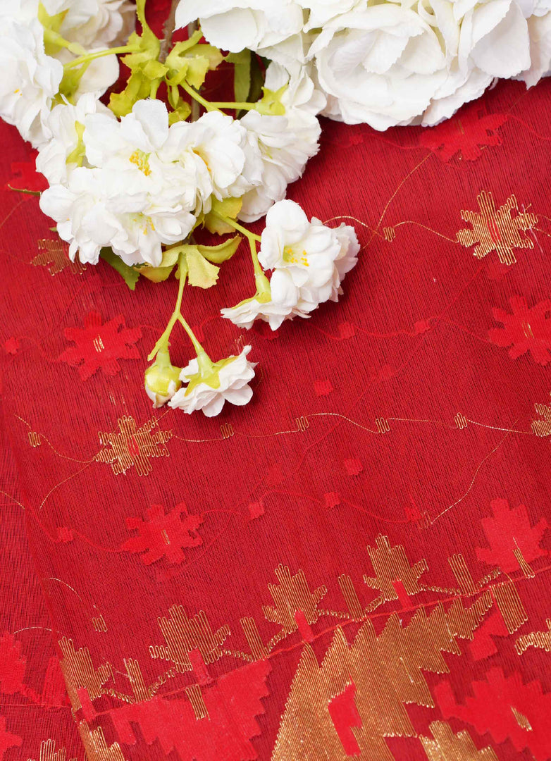 Red jamdani saree