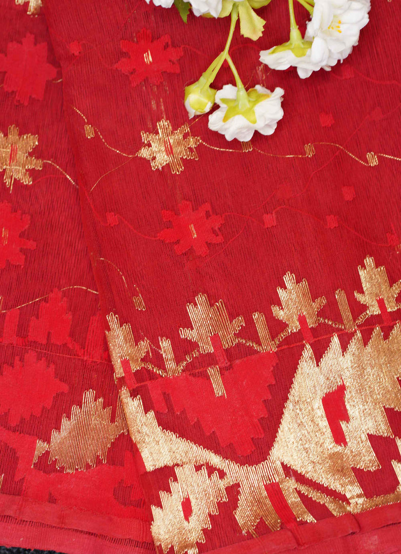 Red jamdani saree