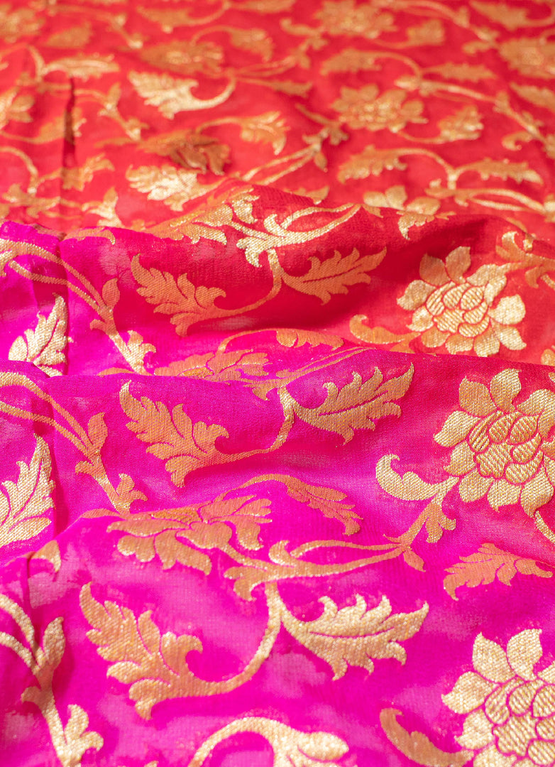 Dual Shade Khadi Georgette Saree  in Orange and Pink