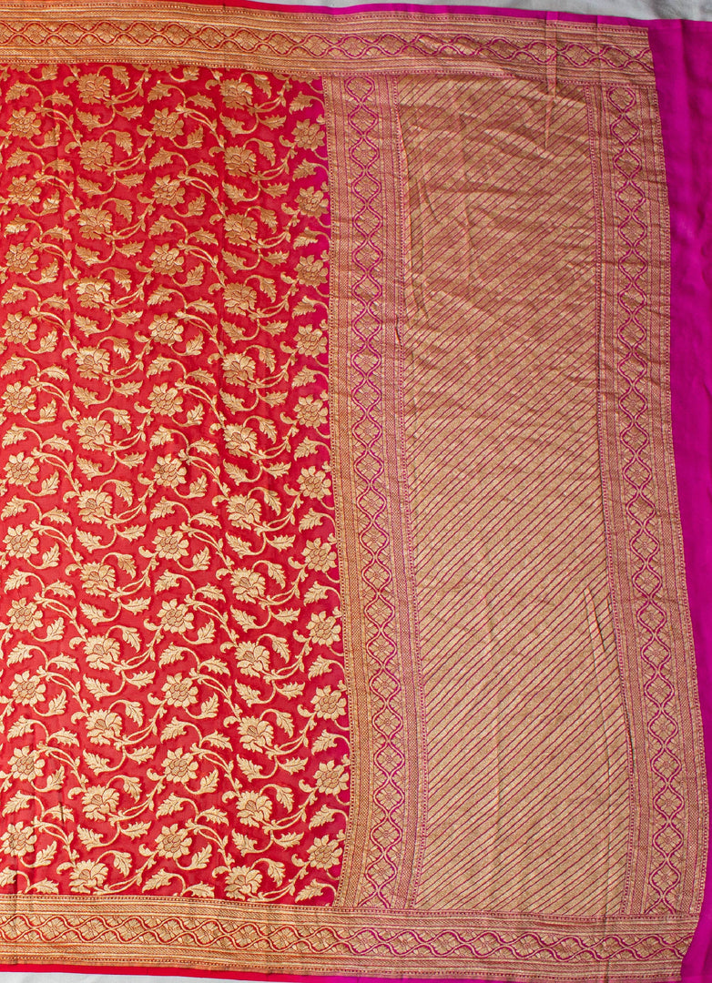 Dual Shade Khadi Georgette Saree  in Orange and Pink