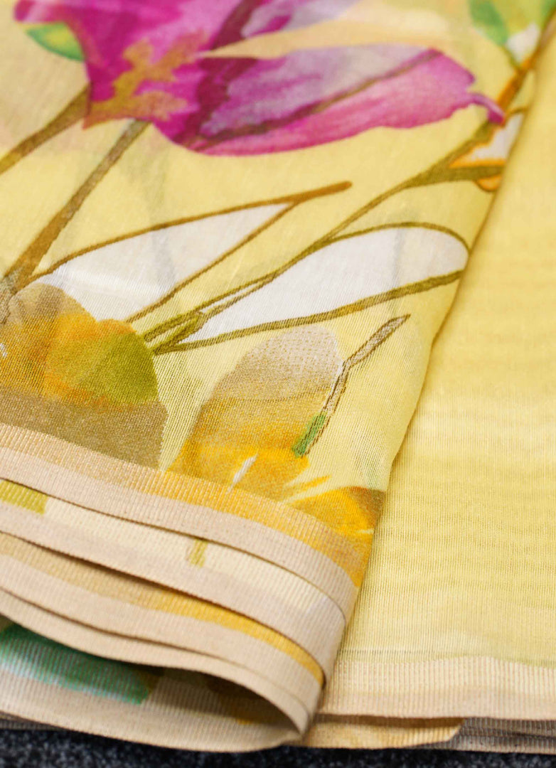 Floral printed linen saree