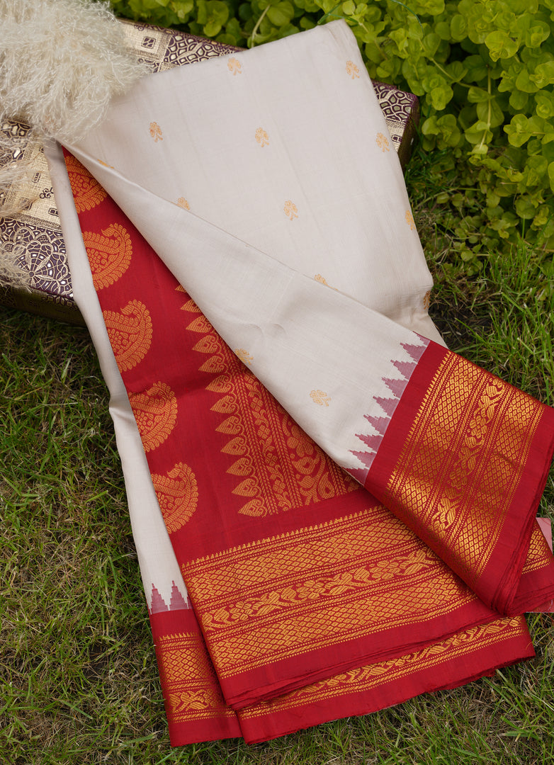 Elegant gadawal white and red silk saree