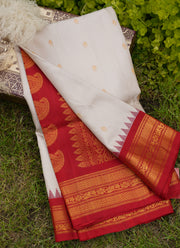 Elegant gadawal white and red silk saree