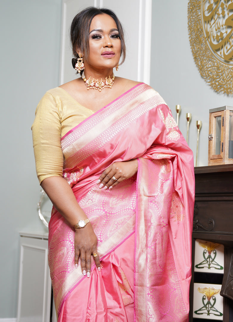 Banarasi silk kadwa pink saree