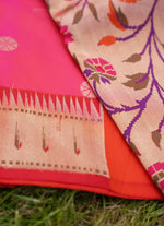 Load image into Gallery viewer, Pink Banarasi silk saree with paithani border
