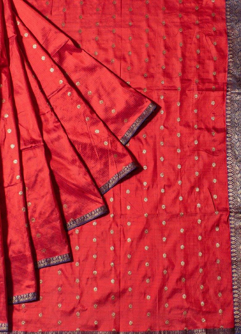 Buta Banarasi Silk saree in red and blue