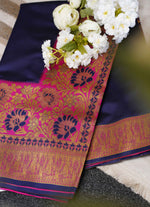 Load image into Gallery viewer, Blue banarasi silk saree
