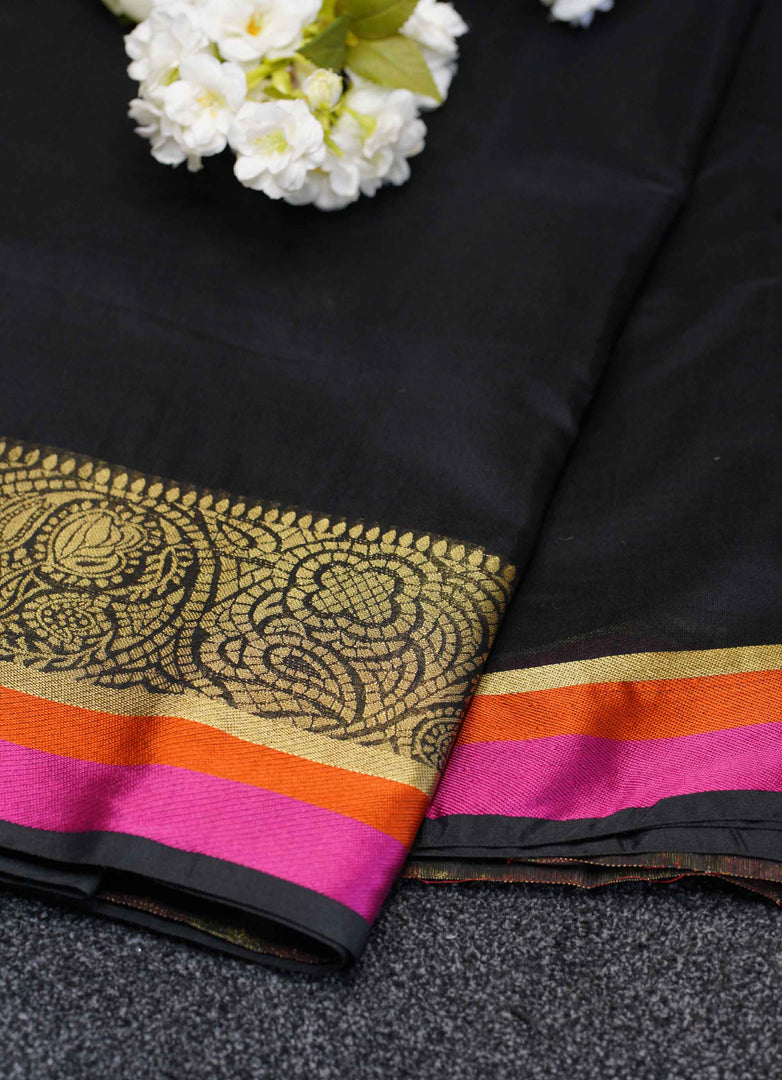 Black raw banarasi silk saree