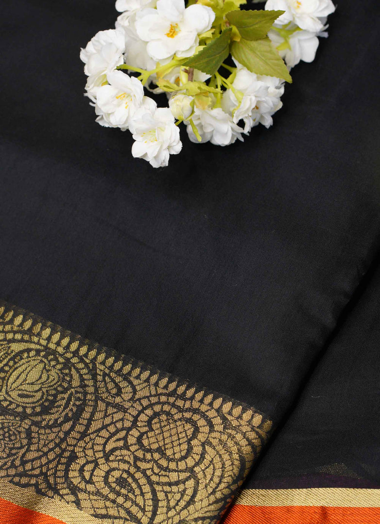 Black raw banarasi silk saree