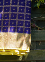 Load image into Gallery viewer, Blue and Lemon colur combination Pure Khaddi Georgette Saree
