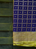 Load image into Gallery viewer, Blue and Lemon colur combination Pure Khaddi Georgette Saree
