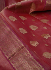 Pink and Orange Duel tone Pure Chanderi Silk Saree