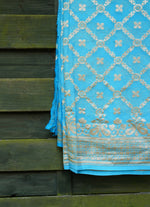 Load image into Gallery viewer, Sky blue Banarasi Pure Georgette Khaddi Saree
