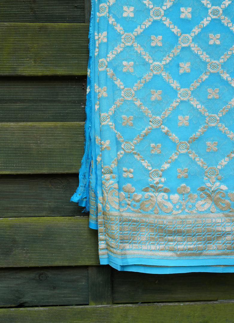 Sky blue Banarasi Pure Georgette Khaddi Saree