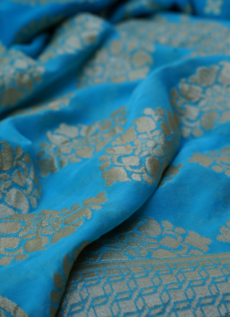 Sky blue Banarasi Pure Georgette Khaddi Saree